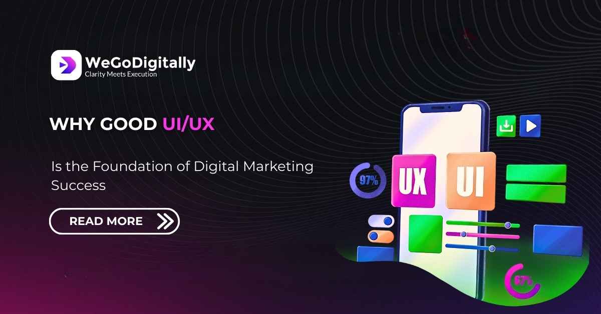 UI/UX in Digital Marketing 2025 – Why good UI and UX design is the foundation of digital marketing success, illustrated with a mobile interface and creative design elements UI/UX in Digital Marketing 2025 – Why good UI and UX design is the foundation of digital marketing success, illustrated with a mobile interface and creative design elements